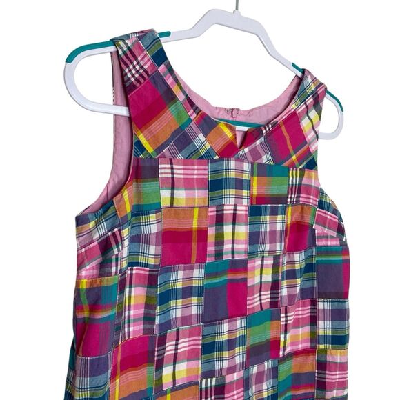 Talbots Dress Womens 8 Petite Pink Blue Plaid Patchwork Madras Preppy Pockets - Picture 4 of 10